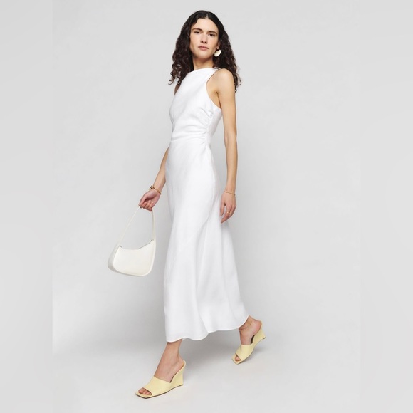 NWOT Reformation Casette Linen Sleeveless Cowl Neck Maxi Dress in Solid White, 0 - Picture 3 of 8